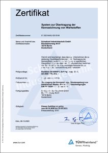 Zertifikat – System zur Übertragung der Kennzeichnung von Werkstoffen
